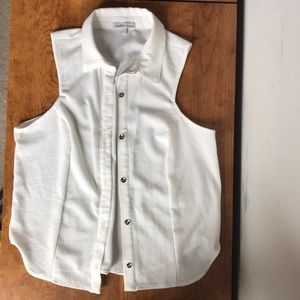 White sleeveless button down